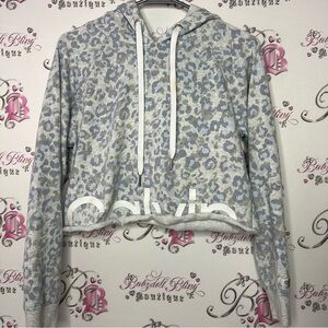 Calvin Klein performance cropped cheetah print blue grey white sweater hoodie
